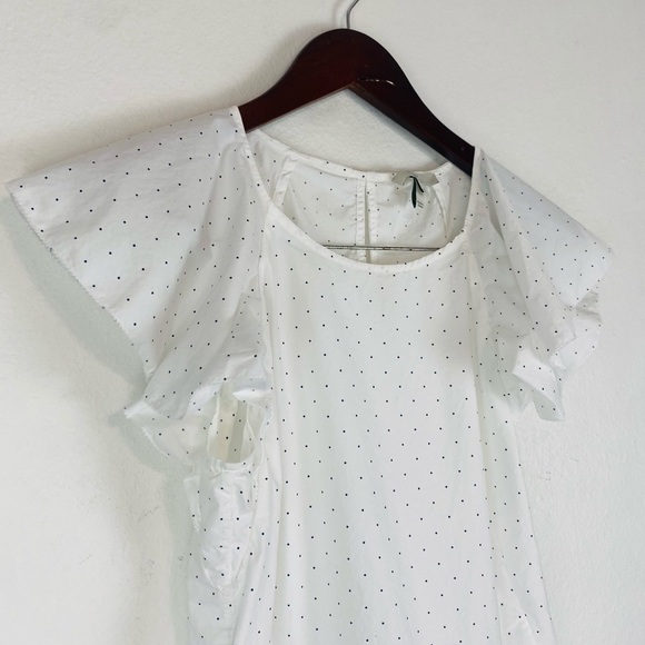 JOIE White Polka Dot Flutter Sleeve Ruffle Peplum Achava Top Small - Picture 4 of 16